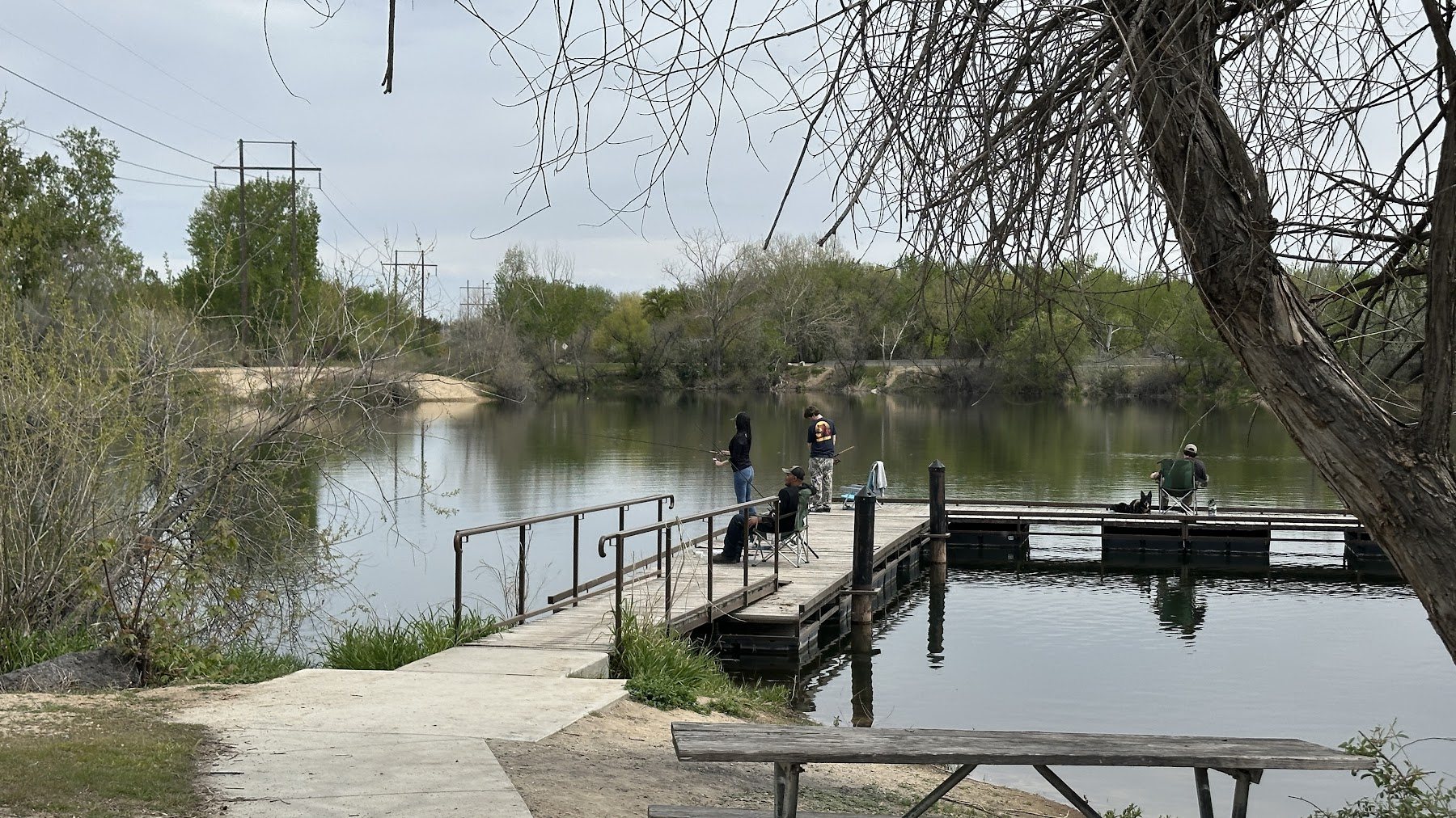 Family near a dock by the water